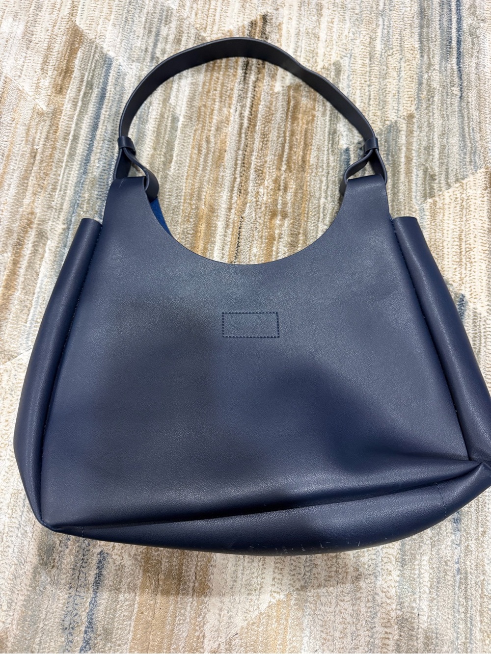 Neiman Marcus Navy Smooth Leather Shoulder Bag